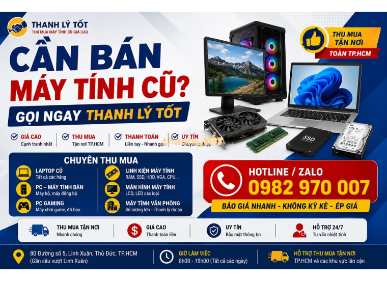 Bảng giá thu mua máy tính cũ TPHCM 2026 – Xem trước để khỏi bán hớ